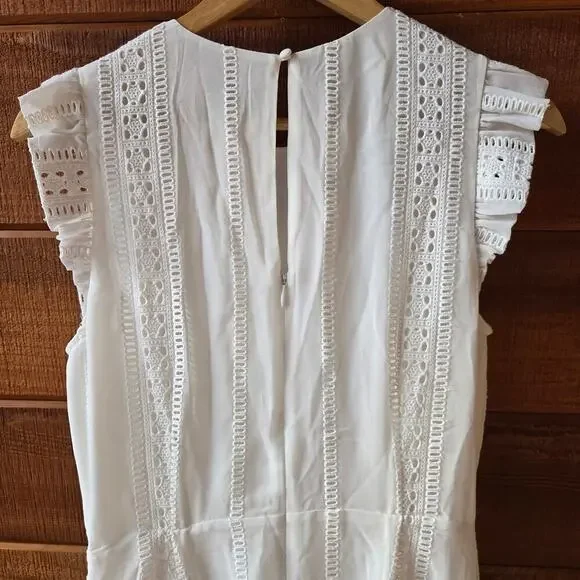 NWT Lenon Womens White Embroidered Eyelet Midi Dress M Asymmetrical Cottagecore - Picture 7 of 12